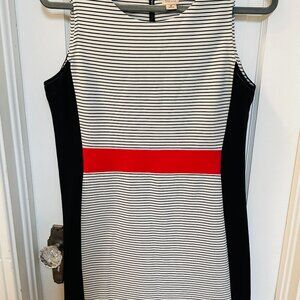 Anne Klein A Line Midi Black and White Striped Dress with Pink Waist-Size 10